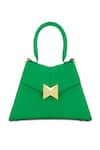 Mac Duggal_Green Plain Leather Small Angular Bag_Online_at_Aza_Fashions