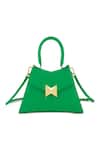 Buy_Mac Duggal_Green Plain Leather Small Angular Bag_Online_at_Aza_Fashions