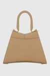 Shop_Mac Duggal_Brown Leather Angular Handbag _at_Aza_Fashions