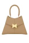 Mac Duggal_Brown Leather Angular Handbag _Online_at_Aza_Fashions