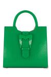 Mac Duggal_Green Crocodile Textured Embossed Leather Medium Tote Bag _Online_at_Aza_Fashions