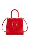 Buy_Mac Duggal_Red Crocodile Textured Embossed Leather Top Handle Medium Bag _at_Aza_Fashions