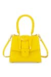 Shop_Mac Duggal_Yellow Crocodile Textured Embossed Leather Top Handle Mini Bag _at_Aza_Fashions