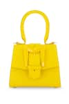 Mac Duggal_Yellow Crocodile Textured Embossed Leather Top Handle Mini Bag _Online_at_Aza_Fashions