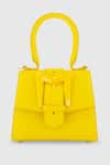 Buy_Mac Duggal_Yellow Crocodile Textured Embossed Leather Top Handle Mini Bag _Online_at_Aza_Fashions