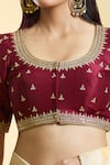 Samyukta Singhania_Maroon Mulberry Silk Embroidery Ditsy Flora Round Neck Blouse _at_Aza_Fashions