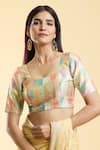 Buy_Nazaakat by Samara Singh_Gold Silk Blend Printed Patch Round Blouse_at_Aza_Fashions