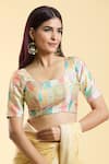 Nazaakat by Samara Singh_Gold Silk Blend Printed Patch Round Blouse_Online_at_Aza_Fashions