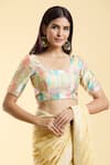 Buy_Nazaakat by Samara Singh_Gold Silk Blend Printed Patch Round Blouse_Online_at_Aza_Fashions