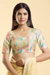 Shop_Nazaakat by Samara Singh_Gold Silk Blend Printed Patch Round Blouse_Online_at_Aza_Fashions