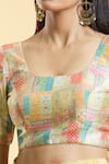 Nazaakat by Samara Singh_Gold Silk Blend Printed Patch Round Blouse_at_Aza_Fashions