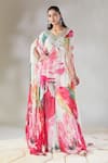 Basanti - Kapde Aur Koffee x AZA_Multi Color Georgette Printed Botanical Cape V Neck Sharara Set_at_Aza_Fashions