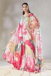 Buy_Basanti - Kapde Aur Koffee x AZA_Multi Color Georgette Printed Botanical Cape V Neck Sharara Set