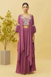 Buy_Samyukta Singhania_Purple Crop Top Dola Zardozi Embellished Asymmetric Hem Blouse With Lehenga 