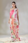 Basanti - Kapde Aur Koffee x AZA_Multi Color Georgette Printed Abstract Floral Tunic One Shoulder Sharara Set_at_Aza_Fashions