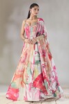 Shop_Basanti - Kapde Aur Koffee x AZA_Multi Color Georgette Printed Botanical Sweetheart Neck Pleated Lehenga Set