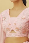 Khwaab by Sanjana Lakhani_Pink Blouse Viscose Organza Embroidered Flower Embellished Layered Lehenga Set_Online_at_Aza_Fashions