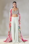 Buy_Basanti - Kapde Aur Koffee x AZA_Multi Color Pant Crepe Printed Abstract Floral Cape Open And Flared Set