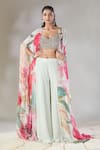 Shop_Basanti - Kapde Aur Koffee x AZA_Multi Color Pant Crepe Printed Abstract Floral Cape Open And Flared Set