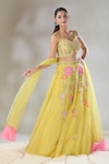 Buy_Basanti - Kapde Aur Koffee x AZA_Yellow Organza Embroidery Sequin Sweetheart Neck Floral Lehenga Set