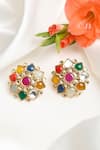 Shop_Ruby Raang_Multi Color Kundan Floral Carved Stud Earrings_at_Aza_Fashions