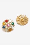 Buy_Ruby Raang_Multi Color Kundan Floral Carved Stud Earrings_Online_at_Aza_Fashions