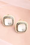 Shop_Ruby Raang_White Kundan Pearl Embellished Stud Earrings _at_Aza_Fashions