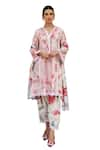 Shop_Sage Saga_Pink Lawn Cotton Printed Floral V Neck Straight Kurta Set _Online_at_Aza_Fashions