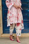 Sage Saga_Pink Lawn Cotton Printed Floral V Neck Straight Kurta Set _at_Aza_Fashions