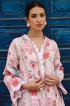 Buy_Sage Saga_Pink Lawn Cotton Printed Floral V Neck Straight Kurta Set 