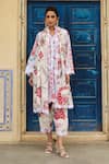 Buy_Sage Saga_Blue Lawn Cotton Printed Botanical V Neck Kurta Set _at_Aza_Fashions