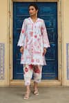 Buy_Sage Saga_Blue Lawn Cotton Printed Botanical V Neck Kurta Set _Online_at_Aza_Fashions