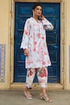 Shop_Sage Saga_Blue Lawn Cotton Printed Botanical V Neck Kurta Set _Online_at_Aza_Fashions