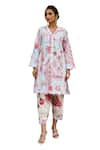 Buy_Sage Saga_Blue Lawn Cotton Printed Botanical V Neck Floral Kurta _Online_at_Aza_Fashions