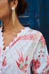 Sage Saga_Blue Lawn Cotton Printed Botanical V Neck Floral Kurta _at_Aza_Fashions