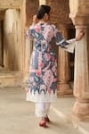 Shop_Sage Saga_Grey Lawn Cotton Printed Botanical Notched Round Kurta Palazzo Set _at_Aza_Fashions