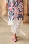 Shop_Sage Saga_Grey Lawn Cotton Printed Botanical Notched Round Kurta Palazzo Set _Online_at_Aza_Fashions