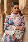 Sage Saga_Grey Lawn Cotton Printed Botanical Notched Round Kurta Palazzo Set _Online