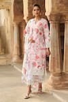 Buy_Sage Saga_Pink Lawn Cotton Printed Botanical Notched Round Straight Kurta Palazzo Set _at_Aza_Fashions