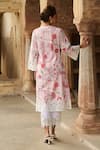 Shop_Sage Saga_Pink Lawn Cotton Printed Botanical Notched Round Straight Kurta Palazzo Set _at_Aza_Fashions