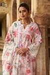 Shop_Sage Saga_Pink Lawn Cotton Printed Botanical Notched Round Straight Kurta Palazzo Set 