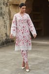 Buy_Sage Saga_Ivory Mul Printed Blossom V Neck Kurta With Salwar _at_Aza_Fashions