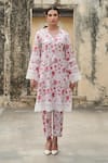 Sage Saga_Ivory Mul Printed Blossom V Neck Kurta With Salwar _at_Aza_Fashions