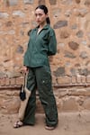 The Terra Tribe_Green Organic Cotton Solid Parachute Trousers _at_Aza_Fashions