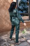 The Terra Tribe_Green Organic Cotton Printed Striped Pattern Straight-legged Pant_at_Aza_Fashions
