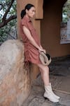 The Terra Tribe_Brown Organic Cotton Solid Collared Sunrise Gathered Shirt Dress _Online_at_Aza_Fashions