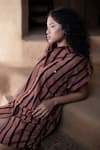 The Terra Tribe_Brown Organic Cotton Printed Stripe Collared Sunrise Shirt Dress _Online_at_Aza_Fashions