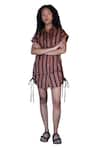 Buy_The Terra Tribe_Brown Organic Cotton Printed Stripe Collared Sunrise Shirt Dress _Online_at_Aza_Fashions