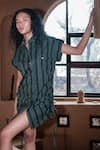 Buy_The Terra Tribe_Green Organic Cotton Printed Stripe Collared Sunrise Short Dress _Online_at_Aza_Fashions