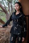 The Terra Tribe_Black Organic Cotton Printed Line Collar Nara Front Knotted Shirt_Online_at_Aza_Fashions